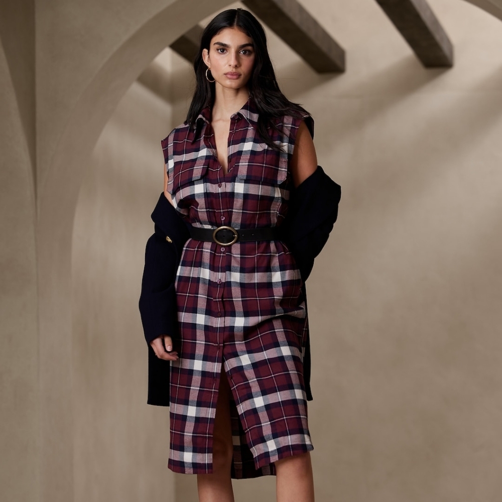 NWT Flannel Midi Shirtdress - Dark Cherry